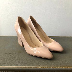 Nine West Patent Leather Nude Pumps with Block Heel, Size 8.5